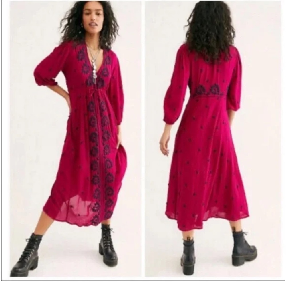 Free People Embroidered Fable Midi Dress